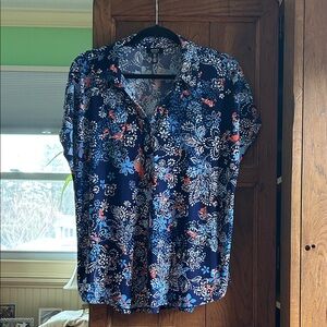 Jones New York Navy Floral Blouse